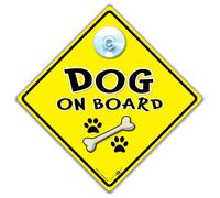 Dog on Board Car Sign, 14cm x 14cm, Yellow, with Suction Cup