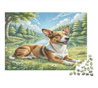 Dog on Grass 1000 Piece Jigsaw Puzzle Paper for Adults Pastoral Scene Focus Gift 38x26cm/1000pcs