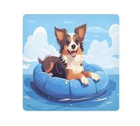 Dog on Swimming Ring Camera Wrap Cloth, Squares Magic Self-Adhesive Cloth for Lens Camera Anti-Scratch Lens Protector Makeup Wrap Cloth Bag 13.8" x 13.8"