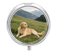 Dog on The Prairie Pill Box - 3 Compartment, Round Metal Pill Case with Mirror, Portable Medicine Holder for Purse/Wallet/Travel