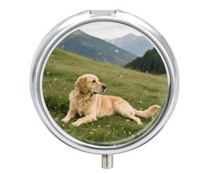 Dog on The Prairie Pill Box - 3 Compartment, Round Metal Pill Case with Mirror, Portable Medicine Holder for Purse/Wallet/Travel