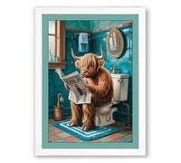 Dog on the Toilet Modern Framed Wall Art Print A2 (59.4×42cm) White, Wall Decor for Living Room, Bedroom, Office & Home, Ready to Hang, Art Gift