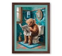 Dog on the Toilet Modern Framed Wall Art Print A3 (42×29.7cm) Walnut, Wall Decor for Living Room, Bedroom, Office & Home, Ready to Hang, Art Gift