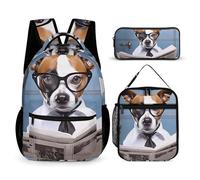 Dog On Toilet Reading Newspaper Casual 3pcs Backpack Sets | Funny Daypack Sets with Lunch Box and Pencil Case for Women Men Lightweight