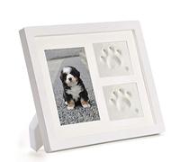 Dog or Cat Paw Prints Pet memorial Triple Photo Frame 4x6 With Clay Impression Kit, Perfect Keepsake picture Frame for Pet Lovers White/White