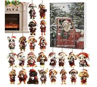 Dog Ornament Christmas Advent Countdown Calendar | 24 Days Advent Dog Drinking Coffee Pendant - 2D Acrylic Flat Animal Charm for Christmas Tree Window Car Interior Mirror Decoration Party Thank You