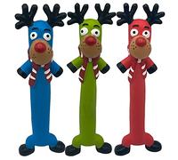 Dog Pack of 3 Interactive Christmas Pet Chew Toy Squeak Honking Latex Dog Toys Penguin and Reindeer Xmas Puppies Doggy Toys Xmas Gift Pack of 3 (Reindeer)