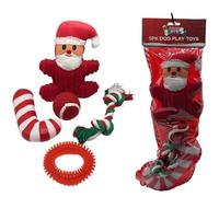 Dog Pack of 5 Interactive Christmas Pet Chew Toy Squeak Honking Dog Toys Santa Ginger Ball & Rope Xmas Puppies Doggy Toys Xmas Gift Pack (Pack Of 5)