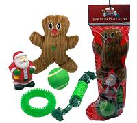 Dog Pack of 5 Interactive Christmas Pet Chew Toy Squeak Honking Dog Toys Santa Ginger Ball & Rope Xmas Puppies Doggy Toys Xmas Gift Pack of 5…