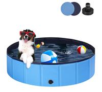 Dog Paddling Pool, 160cm Durable PVC Dog Pool with Hard Sides, Sturdy Foldable Large Paddling Pool for Dogs with Hose Connector, Non-slip Dog Swimming