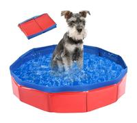Dog Paddling Pool Foldable Dog Paddling Pool Collapsible Dog Swimming Pool Portable Pet Wading Pool for Dogs, Puppies,for Pet Splash Pool Water Toy Indoor Outdoo (Red,50x8cm)