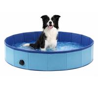 dog paddling pool - round blue dog pool 120x30 cm - durable plastic - foldable - no pump needed - with drain valve - summer - like dog cooling mat