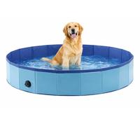 dog paddling pool - round blue dog pool 160x30 cm - durable plastic - foldable - no pump needed - with drain valve - summer - like dog cooling mat