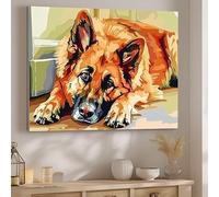 Dog Paint by Numbers for Adults Beginner, German Shepherd Painting by Numbers for Children on Canvas, DIY Acrylic Painting Kit Art Hobbies for Adults Women Home Wall Decor, Without Frame 14x20in J-182