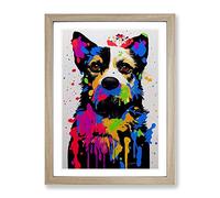 Dog Paint Splat No.2 Framed Print | A2 Oak Framed Wall Art | Ready to Hang | Modern Animal Picture | Living Room Bedroom Lounge Office