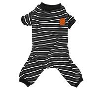 Dog Pajamas 4 Legged Jumpsuit | Warm & Soft Striped Sleepwear for Puppies | High Collar Pet Clothes for Home/Night Use | Stretchy Polyester with Easy Bathroom Design (S)