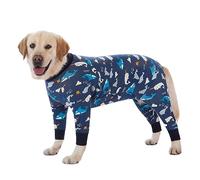Dog Pajamas Jumpsuit for Medium Large Dog Lightweight Cotton Dog Shirt Anti-Hair Dog Onesies After Surgery Dog Recovery Clothes_32(Navy Blue Dolphin)