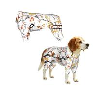 Dog Pajamas Puppy Clothes Soft Onesies Pet Apparel Lightweight Jumpsuit | Fall Autumn Maple Leaves Birds On The Tree Doggie Onesies Pet Outfit, M