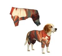 Dog Pajamas Puppy Clothes Soft Onesies Pet Apparel Lightweight Jumpsuit | Japanese Style Mountain Painting Red Stretchy Doggie Onesies Pet Outfit, M