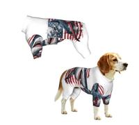 Dog Pajamas Puppy Clothes Soft Onesies Pet Apparel Lightweight Jumpsuit | Ocean Animal Ferocious Shark American Flag Doggie Onesies Pet Outfit, S