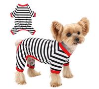 Dog Pajamas, Stretchy Puppy Jammies Onesie, Comfy Doggie Striped Pjs, Lightweight Soft Puppy Outfit, Dogs Clothes for Small Size Girl Boy(White,Medium)
