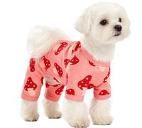 Dog Pajamas Summer Cute Print Puppy Jumpsuit Thin Dog Onesie Small Dog Clothes with Comfy & Elastic Frbic Puppy Pjs(Peach Mushroom,XX-Large)