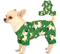 Dog Pajamas Summer Cute Print Puppy Jumpsuit Thin Dog Onesie Small Dog Clothes with Comfy & Elastic Frbic Puppy Pjs(Green Puppy, XX-Large)
