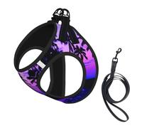 Dog Palm Tree Purple Sunset Printed Harness And Leash Set,Adjustable,Breathable Soft,Step-In Mesh Pet Vest Harness With Reflective Strip