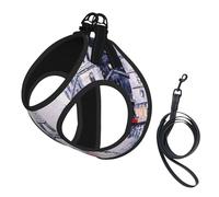 Dog Paris City Tree Eiffel Tower Art Printed Harness And Leash Set,Adjustable,Breathable Soft,Step-In Mesh Pet Vest Harness With Reflective Strip