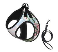 Dog Paris Eiffel Tower With Flowers Printed Harness And Leash Set,Adjustable,Breathable Soft,Step-In Mesh Pet Vest Harness With Reflective Strip