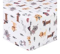 Dog Park Deluxe Flannel Fitted Crib Sheet-Dog Scatter Print Cotton Flannel, Grays, Taupe, Browns, Red, Blue Fully Elasticized, 10 in Deep Pockets, Fits Standard Crib Mattress 28 in x 52 in