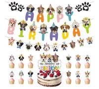 Dog Parties Birthday Decoration Set with Patterns of Dog, Cartoon Dog Birthday Banner Made from Premium Cardboard, Dog Birthday Cake Decoration Easy to Assemble, for Birthday Decoration (Dog)
