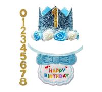 Dog Party Supplies | Collar Bib and Hat Set with Adjustable Number - Puppy Birthday Decorations | for Pet Adoption Photos, Small Animal, Home,