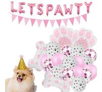 Dog Party Supplies Decorations Cute Dog triangle banner Birthday balloon Lets Pawty Birthday Pink Hat Dog Paw Balloons for Dog bone Party Decorations