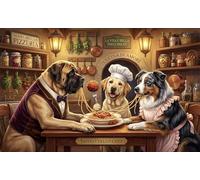 Dog Pasta Party 1000 Piece Jigsaw Puzzle,Gift Idea,Whimsical Challenge,Stress Relief Mastiff,Great Gifts,Home Wall Decor,Premium Cardboard,Adults & Kids 14+ 70x50cm