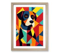 Dog Patchwork Framed Print | A2 Oak Framed Wall Art | Ready to Hang | Modern Animal Picture | Living Room Bedroom Lounge Office