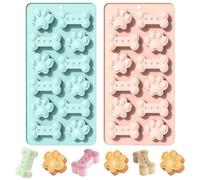 Dog Paw and Bone Silicone Moulds,2Pcs 12-Cavity Silicone Chocolate Moulds,Non-Stick Food Grade Molds for Baking,Ice Cube, Candy, Fondant, Jelly, Ice Cube, Pudding, Pet Treats