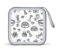 Dog Paw and Bones Doodle Portable CD Case Holder 48 Capacity Travel DVD Storage Boxs Wallet Bag