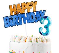 Dog Paw Cake Decorations with Happy 3rd Birthday Cake Toppers and Birthday Candles Number 3, Dog Paw 3rd Birthday Party Decorations for Girls Boys