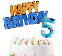 Dog Paw Cake Decorations with Happy 5th Birthday Cake Toppers and Birthday Candles Number 5, Dog Paw 5th Birthday Party Decorations for Girls Boys