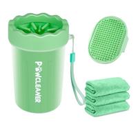 Dog Paw Cleaner for Dogs, (with 3Pcs Absorbent Towels & Adjustable Bath Brush) Dog Paw Washer, Pet Foot Cleaner (Light Green, Medium)