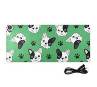 Dog Paw Green Pattern Heated Desk Mat Large Heated Non-Slip Desk Pad with 3 Heating Levels PU Leather Computer Accessories for Office Work Home Decor, 31.5x13in