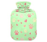 Dog Paw Heart Green Hot Water Bottle with Cover for Pain Relief Heating Bottle for Cramps, 1L