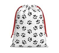 Dog Paw Pattern Print Drawstring Gift Bags For Christmas,Holiday Party Gift Wrapping Bag Assorted Sizes