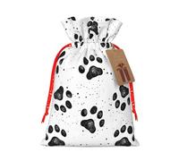 Dog Paw Pattern Print Drawstring Gift Reusable Bags Eco-Friendly Pouches Holiday Birthday Favors Sack