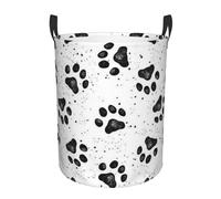 Dog Paw Pattern Print Round Single-Layer Dirty Laundry Basket – Full-Width Printed Design, Waterproof Oxford Cloth Material, Suitable For Various Rooms