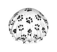 Dog Paw Pattern Print Shower Cap - Reusable Bath Hair Cap, Double Layer, Adjustable Elastic Strap, Durable Travel Essential