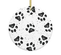 Dog Paw Pattern Printing Christmas Decorative Ceramic Hanging Ornaments For Xmas Tree