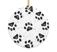 Dog Paw Pattern Printing Christmas Decorative Ceramic Hanging Ornaments For Xmas Tree