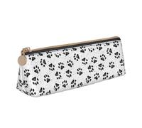 Dog Paw Pattern Printing Triangular Leather Pencil Case with Zipper Pen Pouchfor Boys Girls Pupil for Work and School
